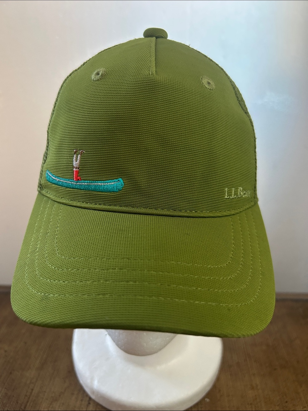 L.L. Bean Kids Olive Green Canoe Patch Baseball Cap Featuring a Person Headstand